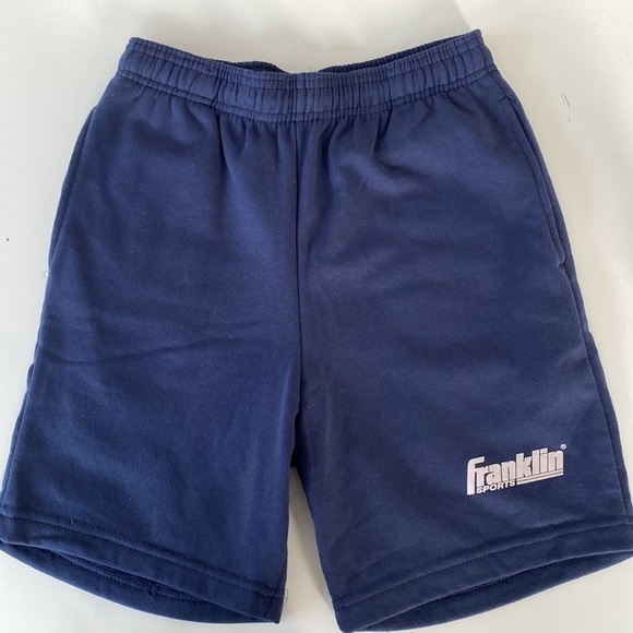 VINTAGE DEADSTOCK Franklin Navy Blue Cotton Poly Athletic Shorts Pockets Small - Picture 2 of 7